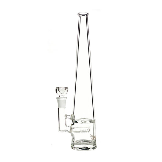 12 inch tall monochromatic clear glass bong, standing tall with inline and turbine percolators and matching bowl piece