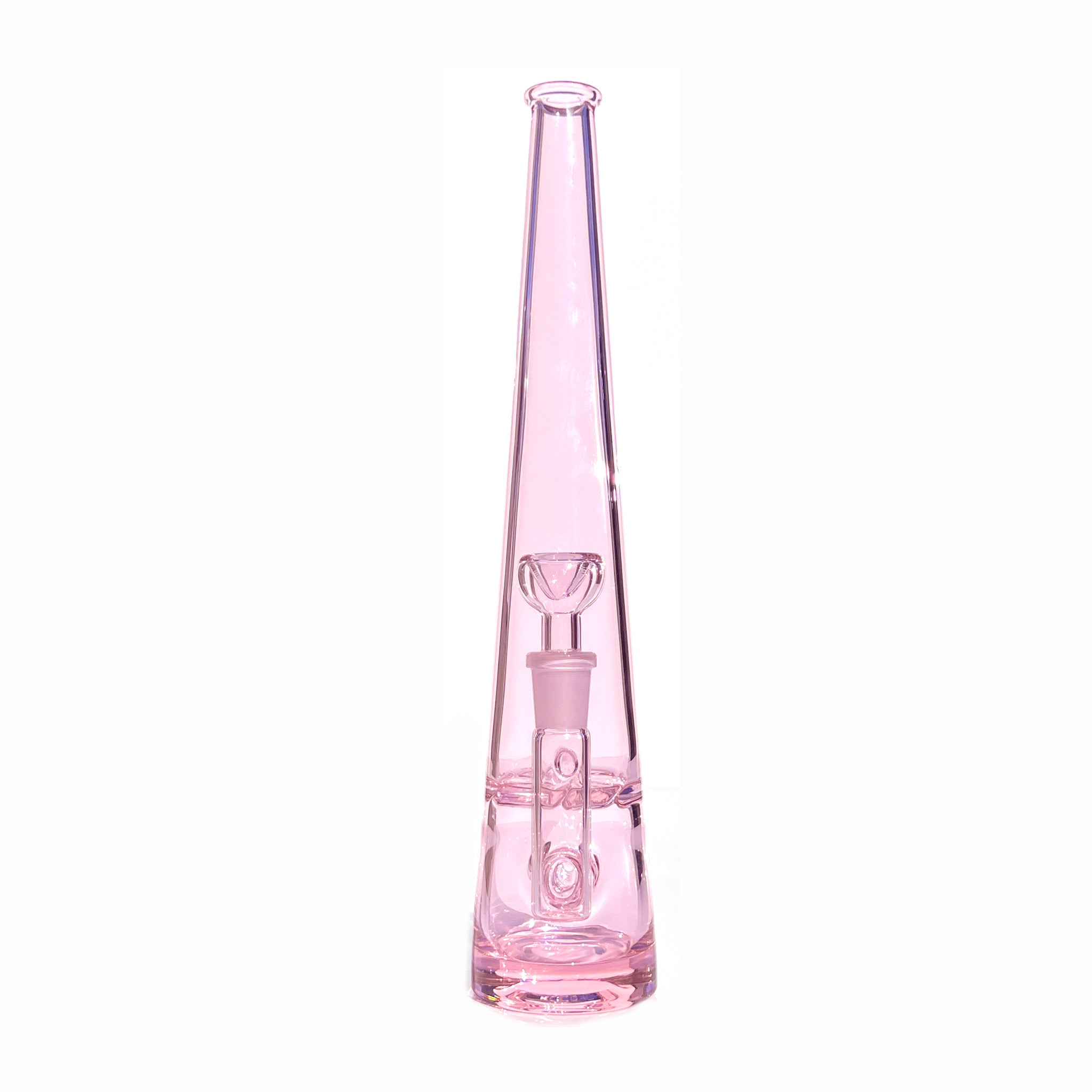12 inch tall monochromatic pink glass bong from front angle
