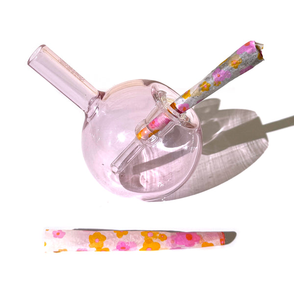 Pink Spherical Pocket Bubbler + Lucky Prerolled Cones