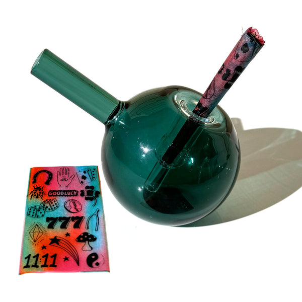 Teal Spherical Pocket Bubbler + Lucky Rolling Papers