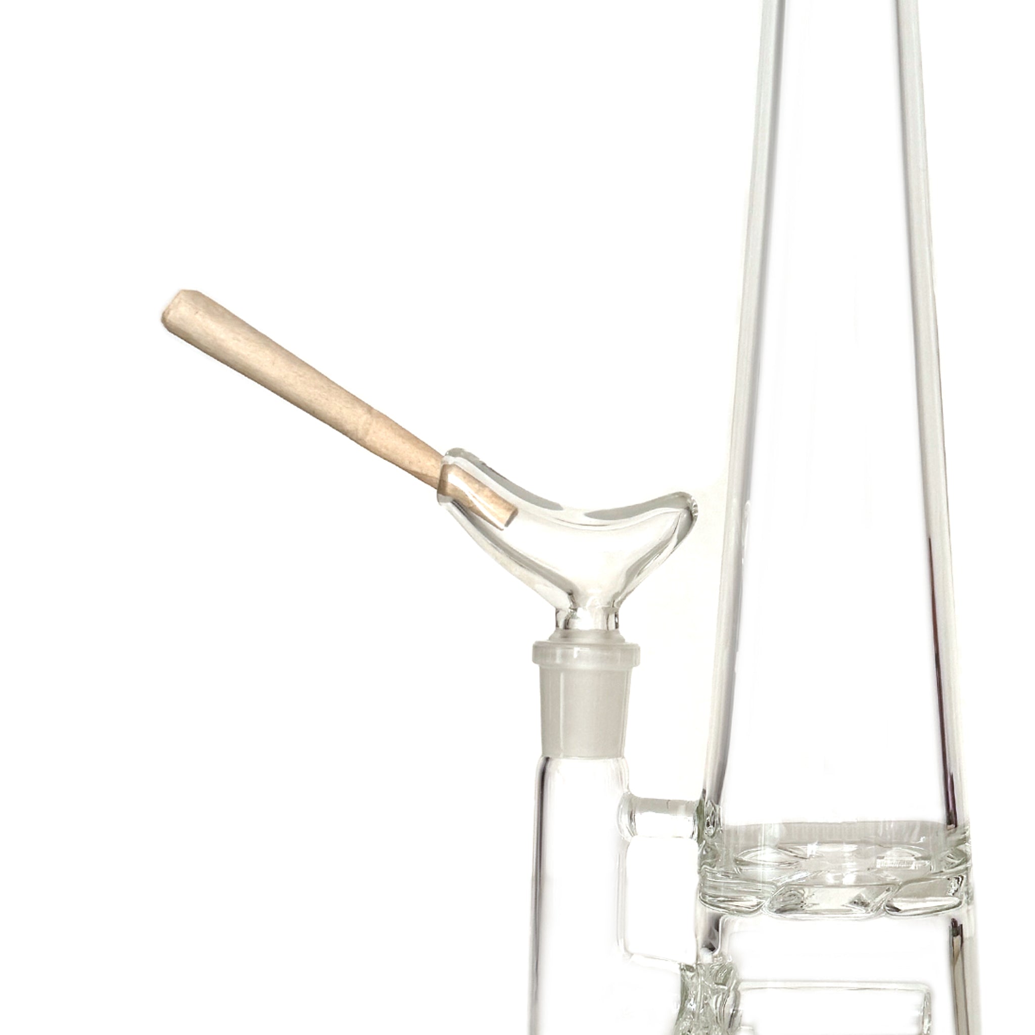 Clear glass bowl for bong hat fits a joint in an opening. The bowl is reminiscent of an abstract bird shape