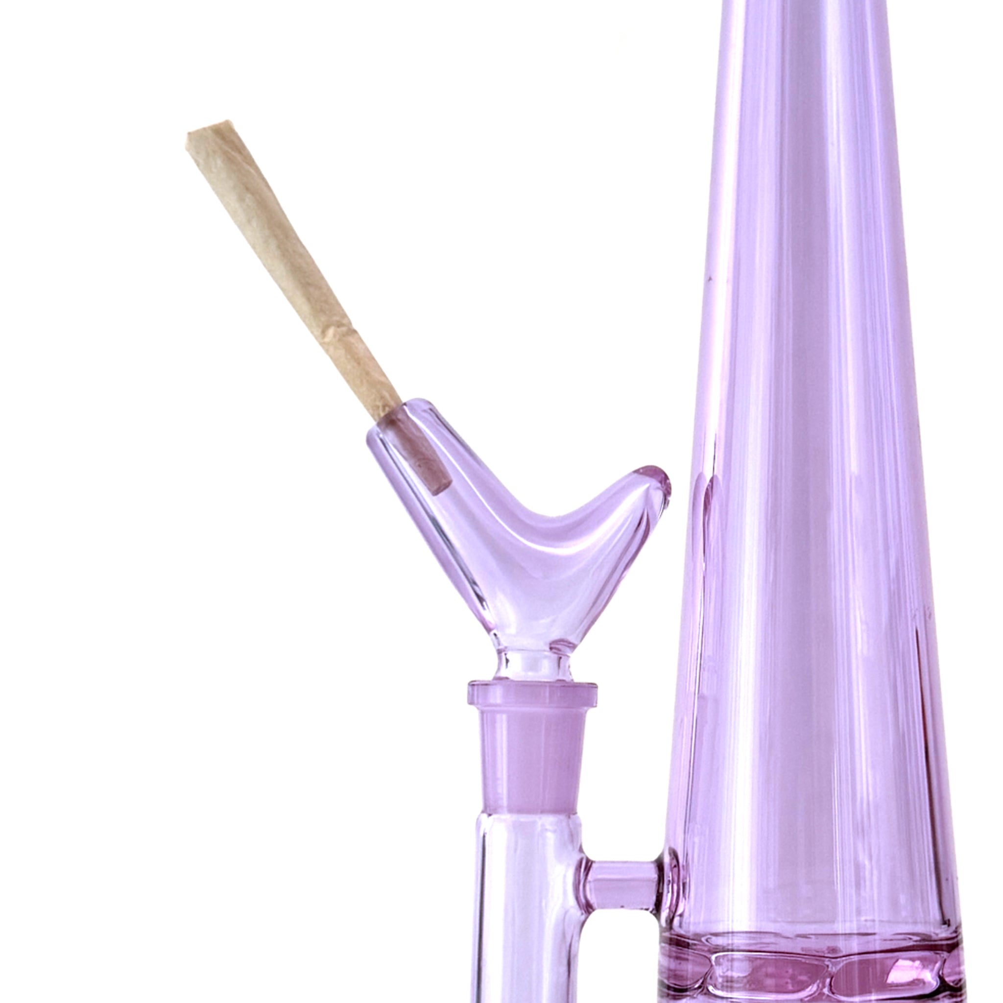 Purple glass bowl for bong with an opening that fits a joint. The bowl is reminiscent of an abstract bird shape