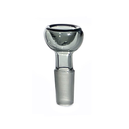 Close up shot of 14mm bowl piece with ground male joint, made from monochromatic grey glass