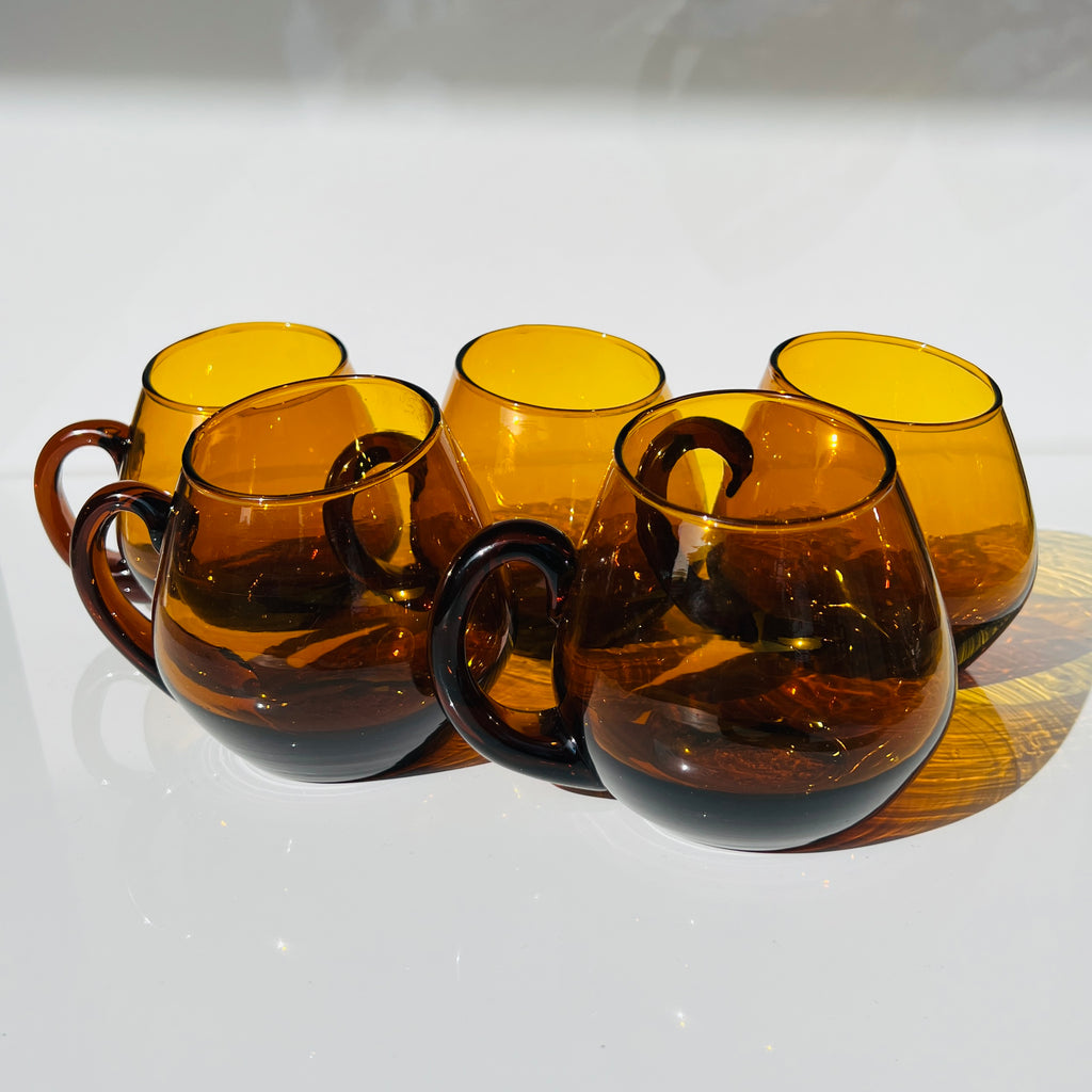 Set of 5 Asymmetrical Amber Mugs