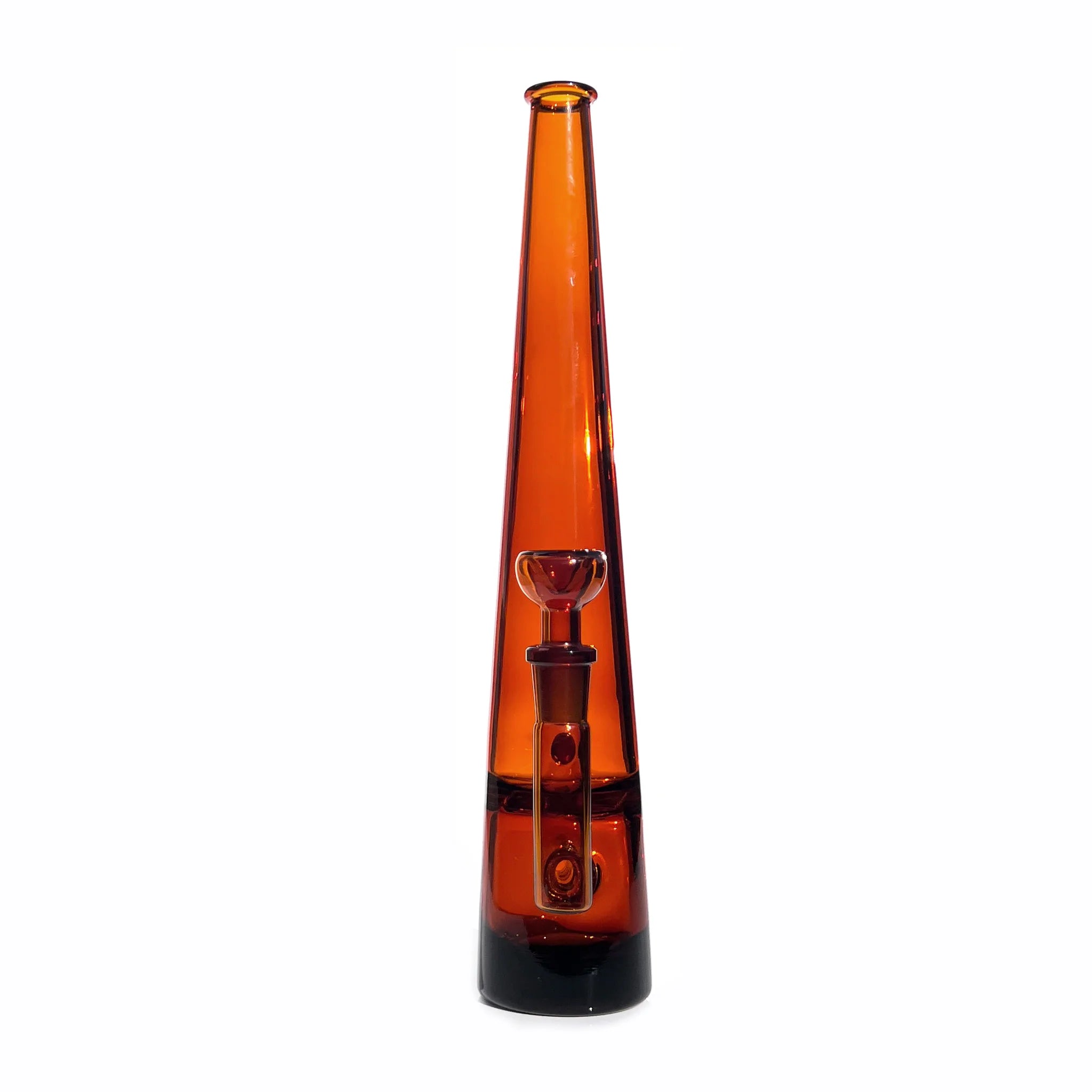 12 inch tall monochromatic amber glass bong from front angle